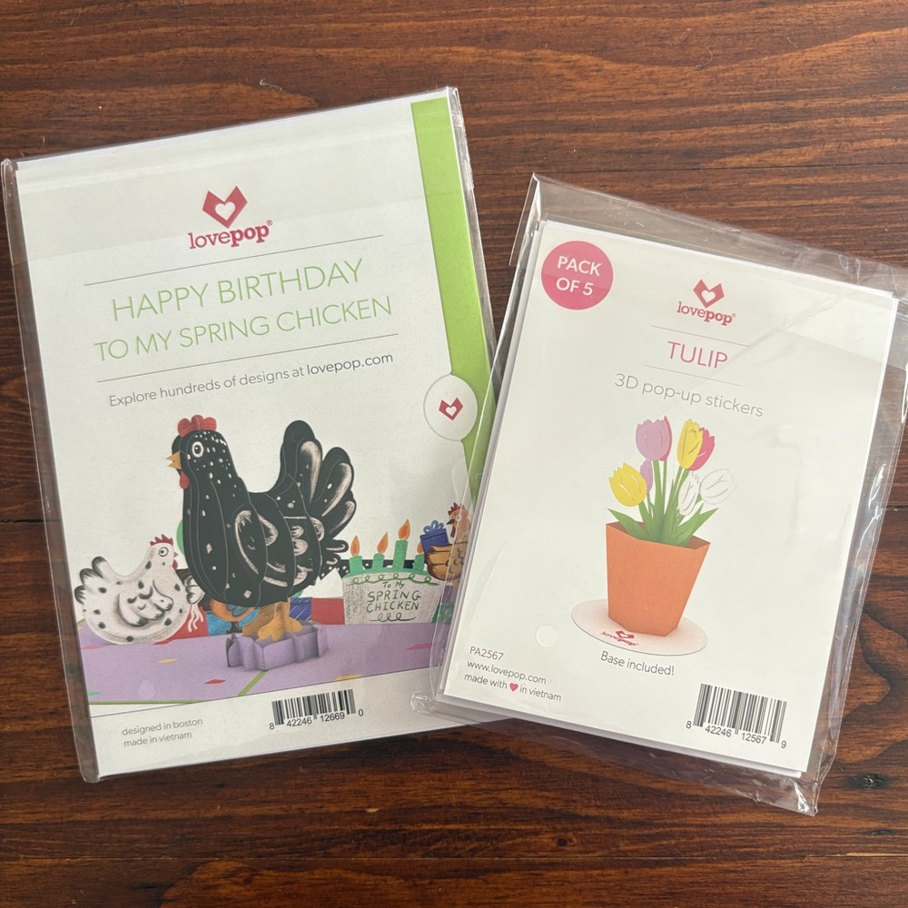 NEW LovePop Happy Birthday To My Spring Chicken Pop-Up Card & 5pk Tulips Sticker